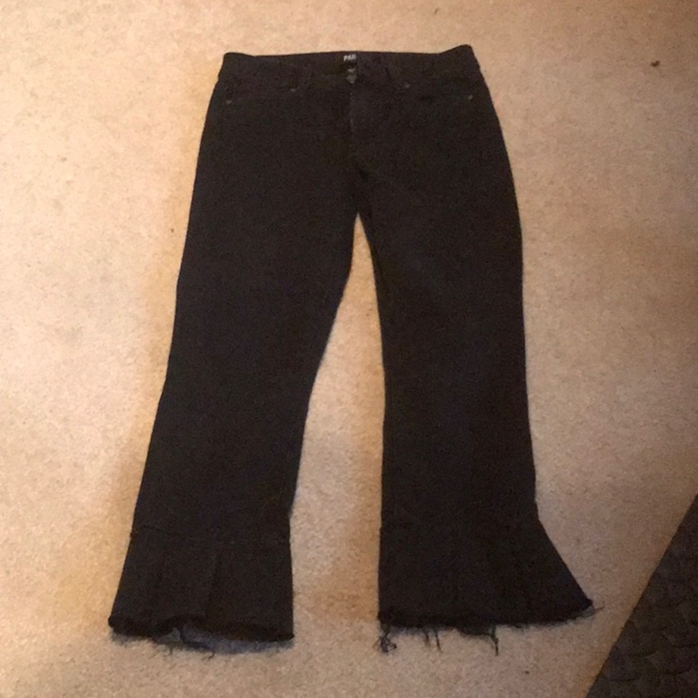 PAIGE Black bottom frayed flared Jeans